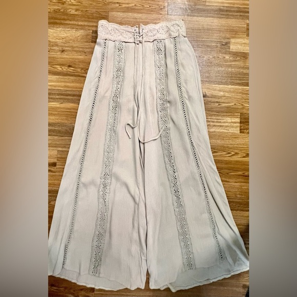 One the Land boho summer long wide leg crepe fabric pants vacation large - Picture 3 of 11